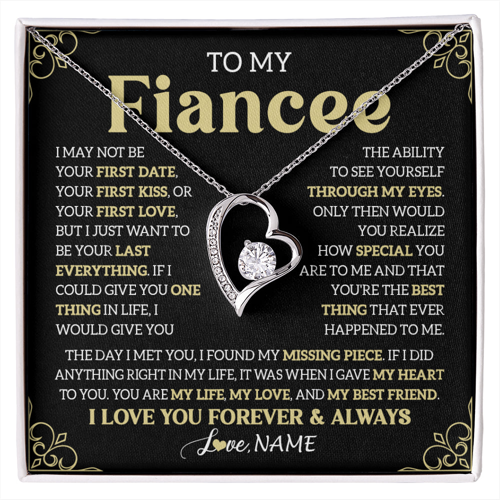 Forever Love Necklace 14K White Gold Finish | 1 | Personalized To My Beautiful Fiancee Necklace From Fiance The Day I Met You Birthday Gifts For Fiancee Anniversary Valentines Day Gift Box Message Card | siriusteestore