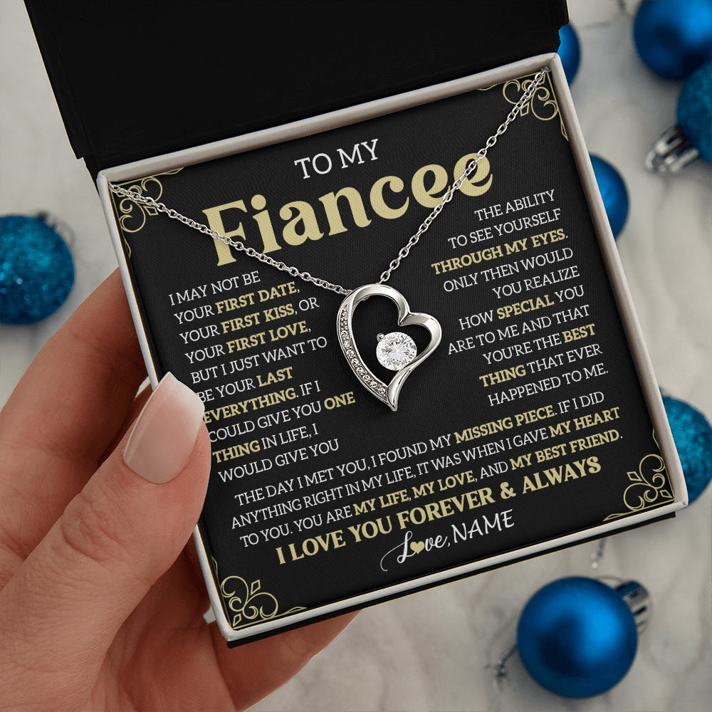 Forever Love Necklace 14K White Gold Finish | 2 | Personalized To My Beautiful Fiancee Necklace From Fiance The Day I Met You Birthday Gifts For Fiancee Anniversary Valentines Day Gift Box Message Card | siriusteestore