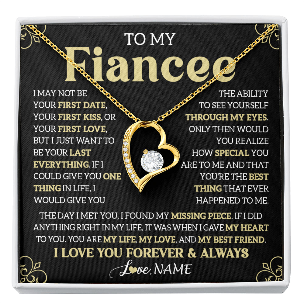 Forever Love Necklace 18K Yellow Gold Finish | 1 | Personalized To My Beautiful Fiancee Necklace From Fiance The Day I Met You Birthday Gifts For Fiancee Anniversary Valentines Day Gift Box Message Card | siriusteestore