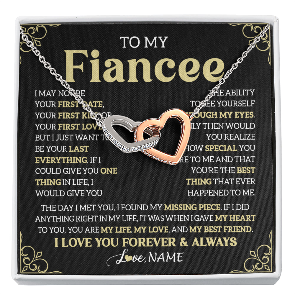 Interlocking Hearts Necklace Stainless Steel & Rose Gold Finish | 1 | Personalized To My Beautiful Fiancee Necklace From Fiance The Day I Met You Birthday Gifts For Fiancee Anniversary Valentines Day Gift Box Message Card | siriusteestore