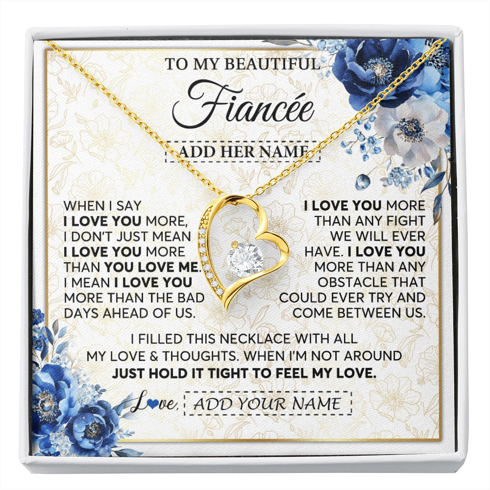 Forever Love Necklace 18K Yellow Gold Finish | 1 | Personalized To My Beautiful Fiancee Necklace From Fiance When I Say Fiancee Gifts Romantic Birthday Valentines Christmas Custom Gift Box Message Card | https://siriusteestore.