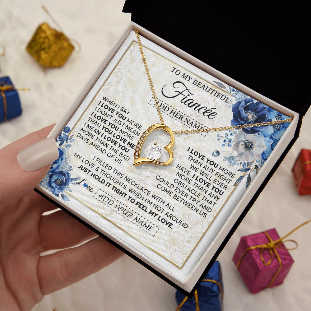 Forever Love Necklace 18K Yellow Gold Finish | 2 | Personalized To My Beautiful Fiancee Necklace From Fiance When I Say Fiancee Gifts Romantic Birthday Valentines Christmas Custom Gift Box Message Card | https://siriusteestore.