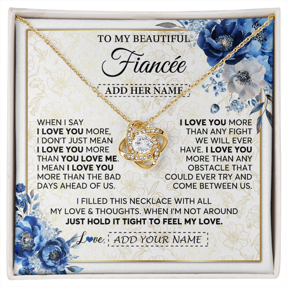 Love Knot Necklace 18K Yellow Gold Finish | 1 | Personalized To My Beautiful Fiancee Necklace From Fiance When I Say Fiancee Gifts Romantic Birthday Valentines Christmas Custom Gift Box Message Card | https://siriusteestore.
