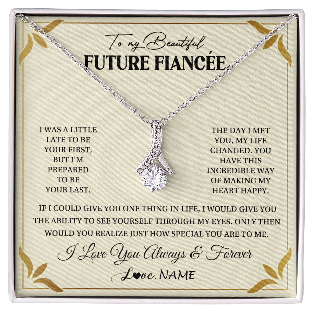 Alluring Beauty Necklace 14K White Gold Finish | 1 | Personalized To My Beautiful Fiancee Necklace Gift From Fiance Promise Necklace For Fiancee Birthday Valentines Day Christmas Customized Gift Box Message Card | siriusteestore