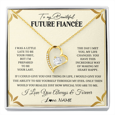 Forever Love Necklace 18K Yellow Gold Finish | 1 | Personalized To My Beautiful Fiancee Necklace Gift From Fiance Promise Necklace For Fiancee Birthday Valentines Day Christmas Customized Gift Box Message Card | siriusteestore
