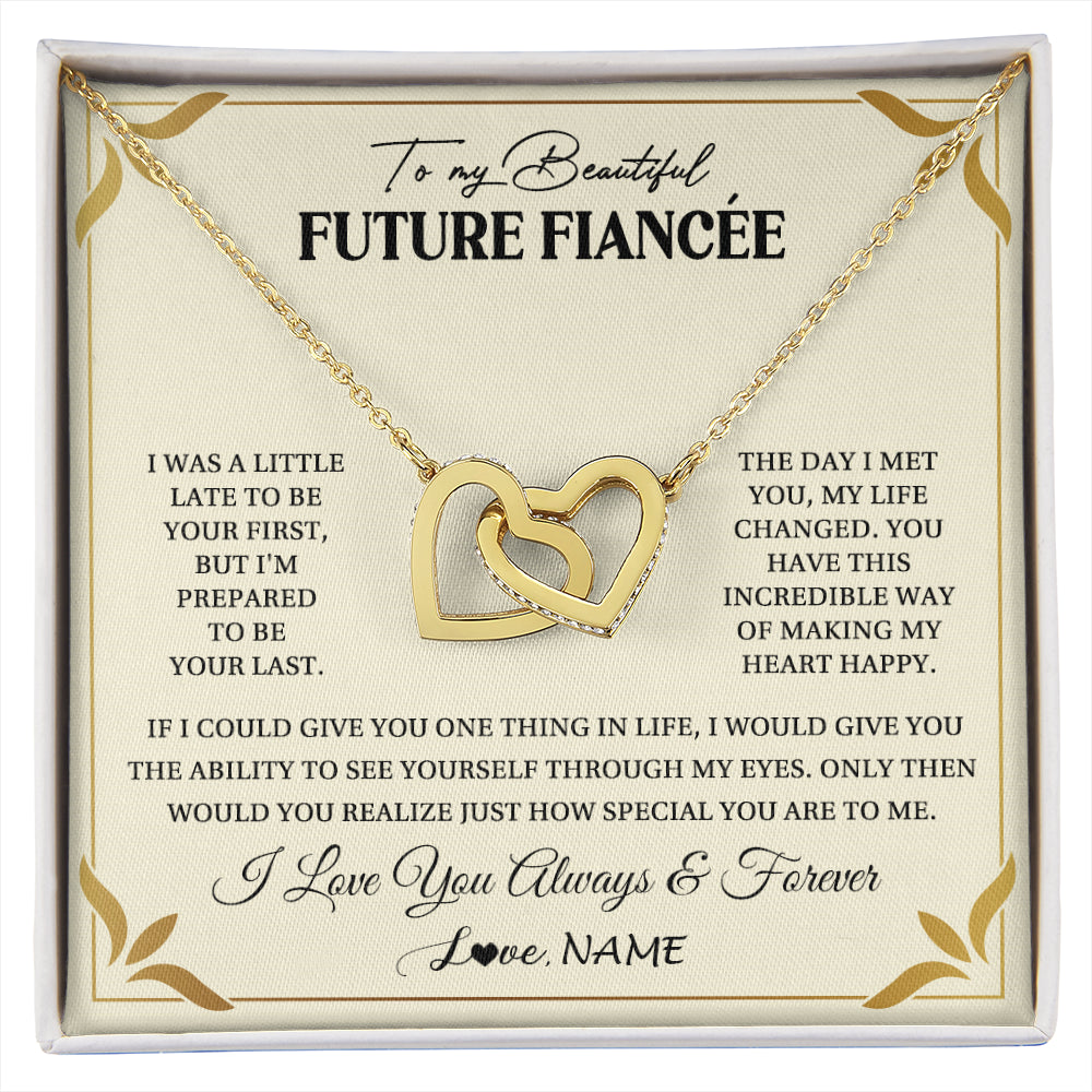 Interlocking Hearts Necklace 18K Yellow Gold Finish | 1 | Personalized To My Beautiful Fiancee Necklace Gift From Fiance Promise Necklace For Fiancee Birthday Valentines Day Christmas Customized Gift Box Message Card | siriusteestore