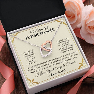 Interlocking Hearts Necklace Stainless Steel & Rose Gold Finish | 2 | Personalized To My Beautiful Fiancee Necklace Gift From Fiance Promise Necklace For Fiancee Birthday Valentines Day Christmas Customized Gift Box Message Card | siriusteestore