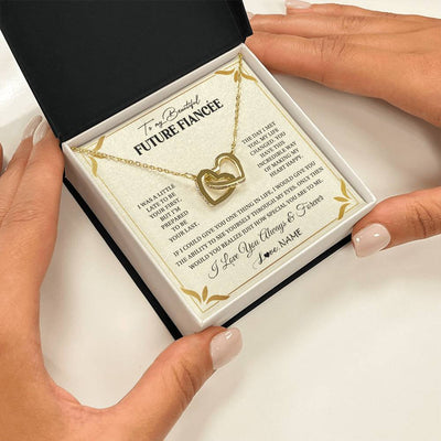 Interlocking Hearts Necklace 18K Yellow Gold Finish | 2 | Personalized To My Beautiful Fiancee Necklace Gift From Fiance Promise Necklace For Fiancee Birthday Valentines Day Christmas Customized Gift Box Message Card | siriusteestore