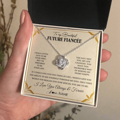 Love Knot Necklace 14K White Gold Finish | 2 | Personalized To My Beautiful Fiancee Necklace Gift From Fiance Promise Necklace For Fiancee Birthday Valentines Day Christmas Customized Gift Box Message Card | siriusteestore