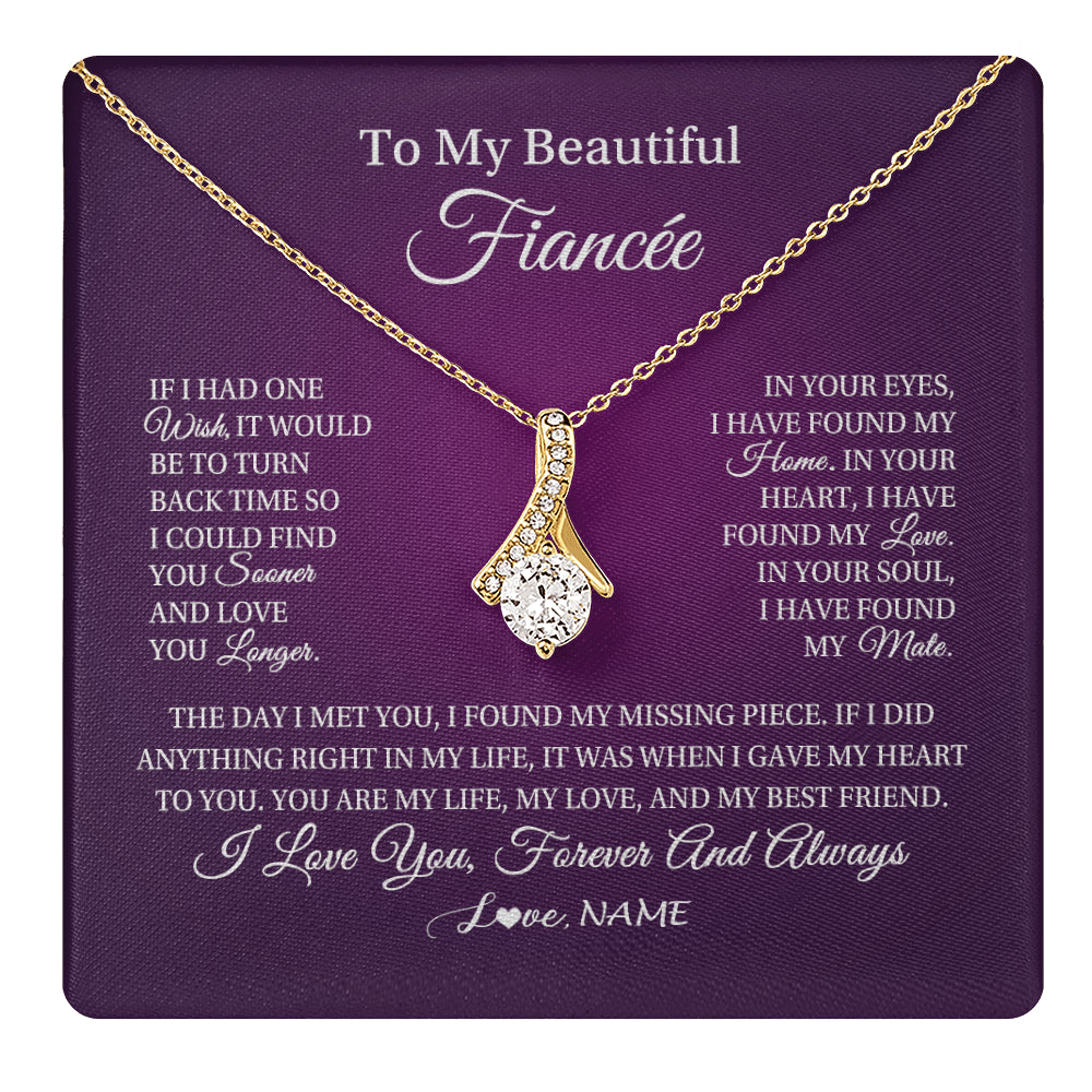 Alluring Beauty Necklace 18K Yellow Gold Finish | 1 | Personalized To My Beautiful Fiancee Necklace Gift Romantic Gifts For Fiancee Birthday Anniversary Valentines Day Christmas Customized Gift Box Message Card | siriusteestore