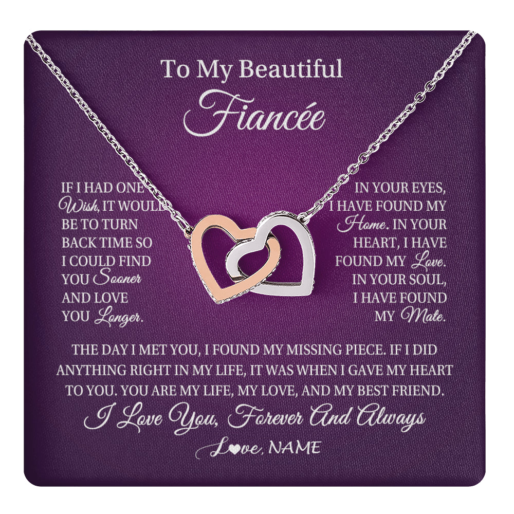 Interlocking Hearts Necklace Stainless Steel & Rose Gold Finish | 1 | Personalized To My Beautiful Fiancee Necklace Gift Romantic Gifts For Fiancee Birthday Anniversary Valentines Day Christmas Customized Gift Box Message Card | siriusteestore