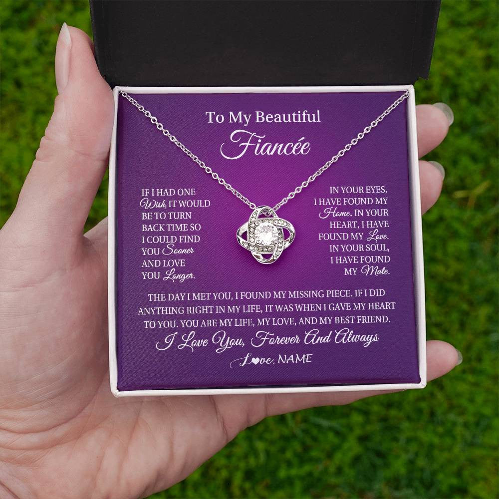 Love Knot Necklace 14K White Gold Finish | Personalized To My Beautiful Fiancee Necklace Gift Romantic Gifts For Fiancee Birthday Anniversary Valentines Day Christmas Customized Gift Box Message Card | siriusteestore