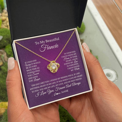Love Knot Necklace 18K Yellow Gold Finish | Personalized To My Beautiful Fiancee Necklace Gift Romantic Gifts For Fiancee Birthday Anniversary Valentines Day Christmas Customized Gift Box Message Card | siriusteestore