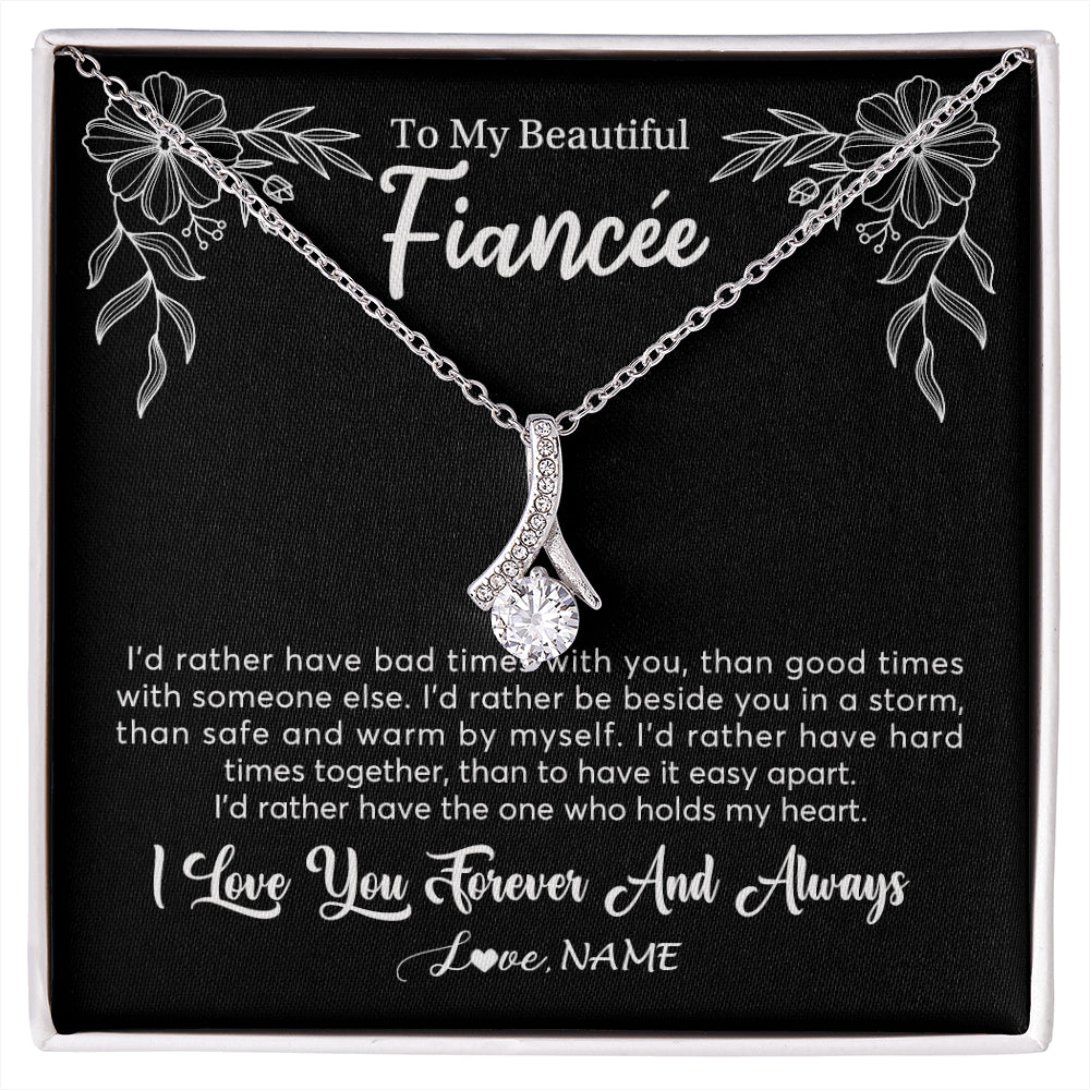 Alluring Beauty Necklace 14K White Gold Finish | 1 | Personalized To My Beautiful Fiancee Necklace Gifts From Fiance I'd Rather Fiancee Birthday Idea Anniversary Valentines Day Customized Gift Box Message Card | siriusteestore