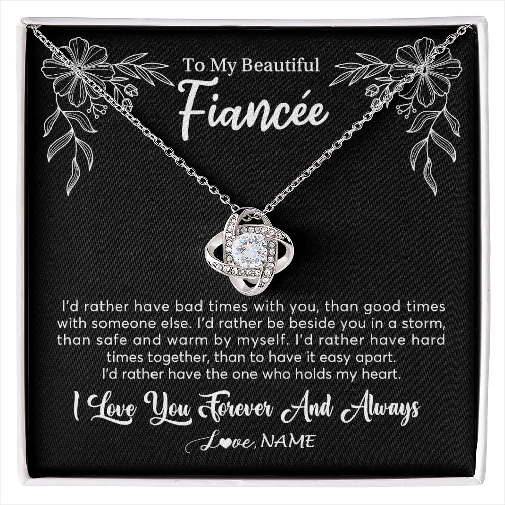 Love Knot Necklace 14K White Gold Finish | 1 | Personalized To My Beautiful Fiancee Necklace Gifts From Fiance I'd Rather Fiancee Birthday Idea Anniversary Valentines Day Customized Gift Box Message Card | siriusteestore