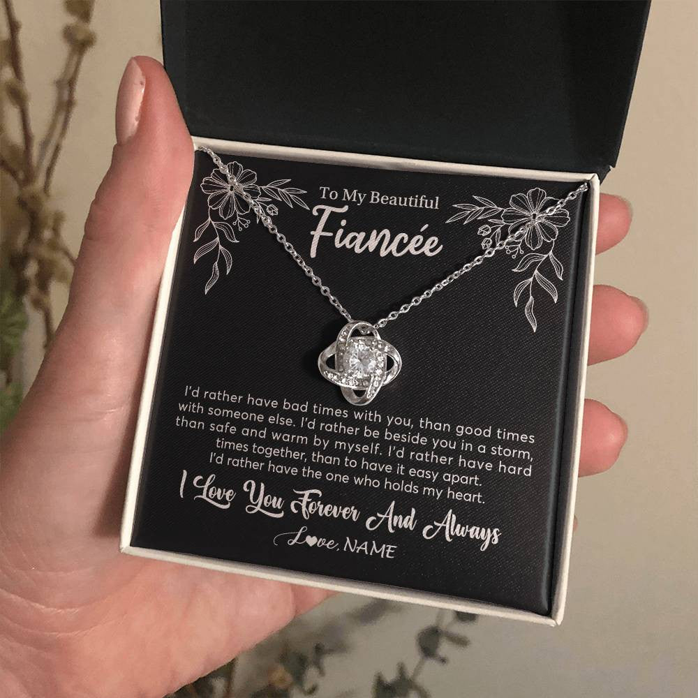 Love Knot Necklace 14K White Gold Finish | 2 | Personalized To My Beautiful Fiancee Necklace Gifts From Fiance I'd Rather Fiancee Birthday Idea Anniversary Valentines Day Customized Gift Box Message Card | siriusteestore