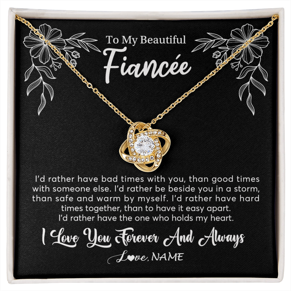 Love Knot Necklace 18K Yellow Gold Finish | 1 | Personalized To My Beautiful Fiancee Necklace Gifts From Fiance I'd Rather Fiancee Birthday Idea Anniversary Valentines Day Customized Gift Box Message Card | siriusteestore