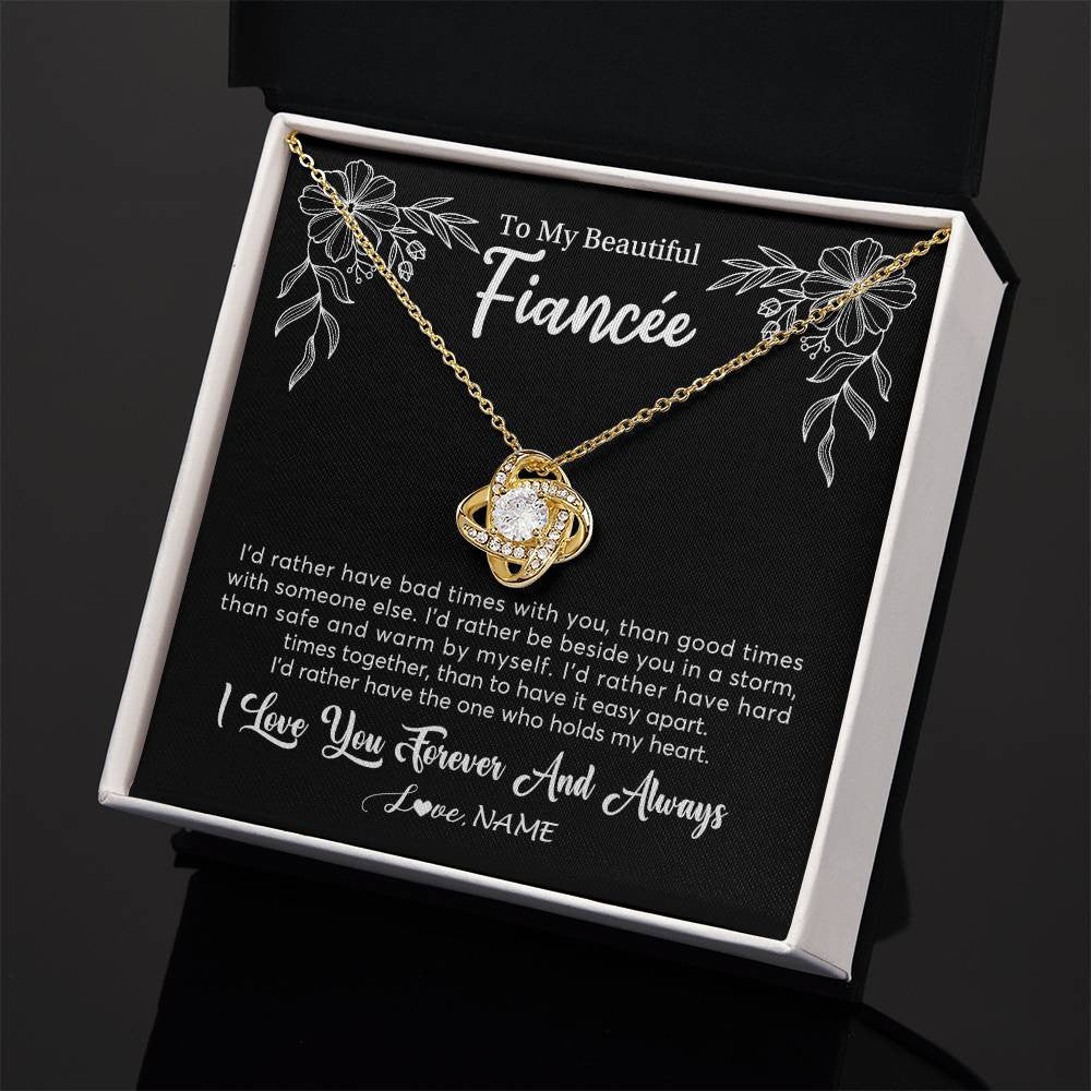Love Knot Necklace 18K Yellow Gold Finish | 2 | Personalized To My Beautiful Fiancee Necklace Gifts From Fiance I'd Rather Fiancee Birthday Idea Anniversary Valentines Day Customized Gift Box Message Card | siriusteestore