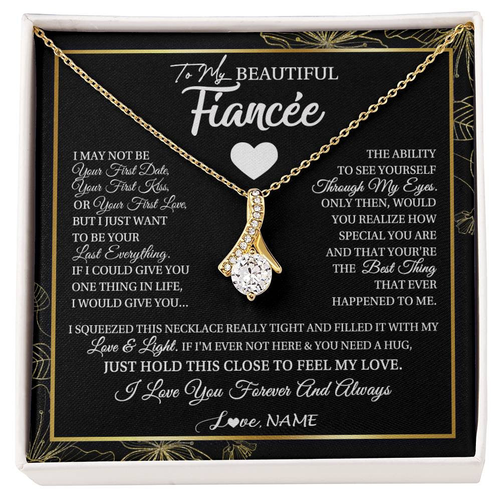 Alluring Beauty Necklace 18K Yellow Gold Finish | 1 | Personalized To My Beautiful Fiancee Necklace I May Not Be Your First Day Future Wife Valentines Day Birthday Christmas Customized Gift Box Message Card | siriusteestore