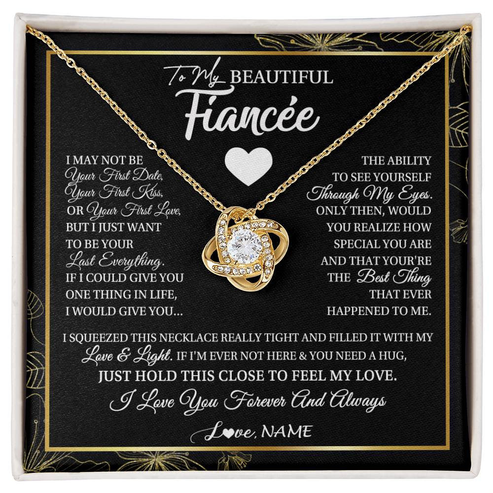 Love Knot Necklace 18K Yellow Gold Finish | 1 | Personalized To My Beautiful Fiancee Necklace I May Not Be Your First Day Future Wife Valentines Day Birthday Christmas Customized Gift Box Message Card | siriusteestore