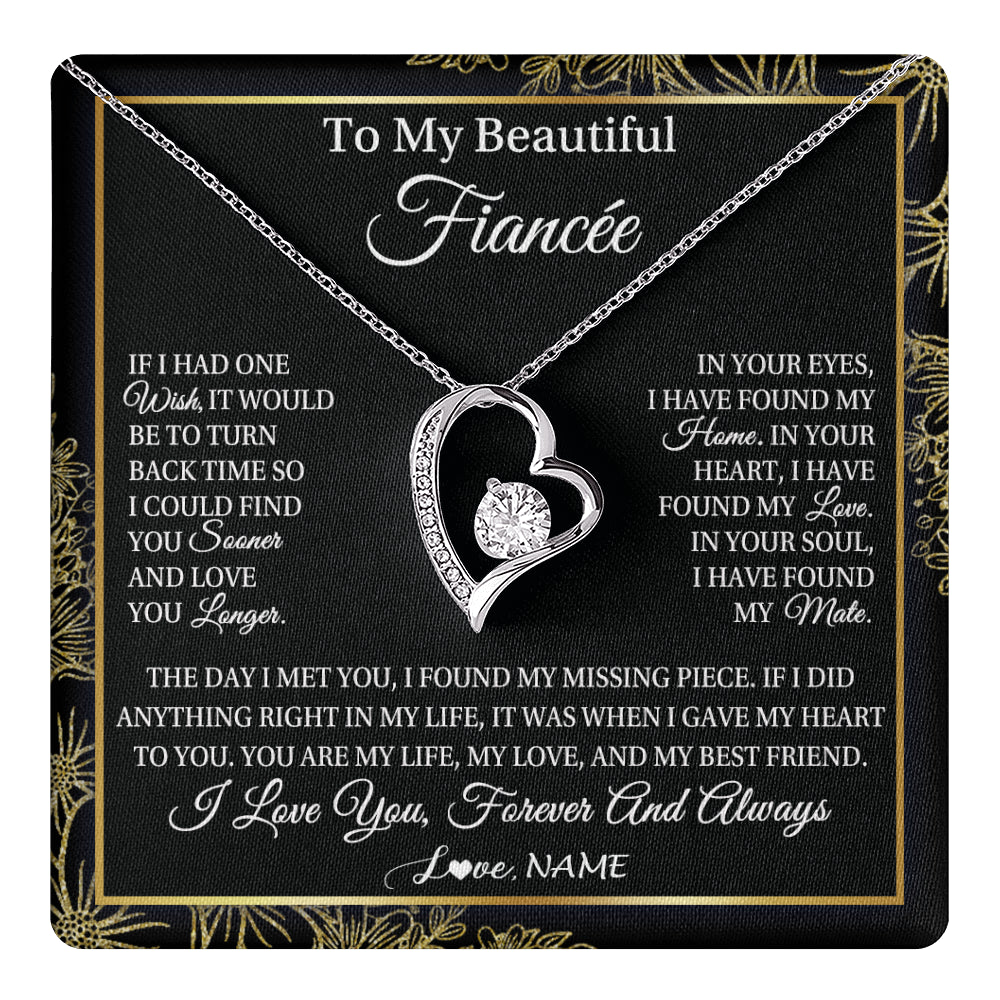 Forever Love Necklace 14K White Gold Finish | 1 | Personalized To My Beautiful Fiancee Necklace Romantic Gifts Fiancee Birthday Anniversary Jewelry Valentines Day Christmas Customized Gift Box Message Card | siriusteestore