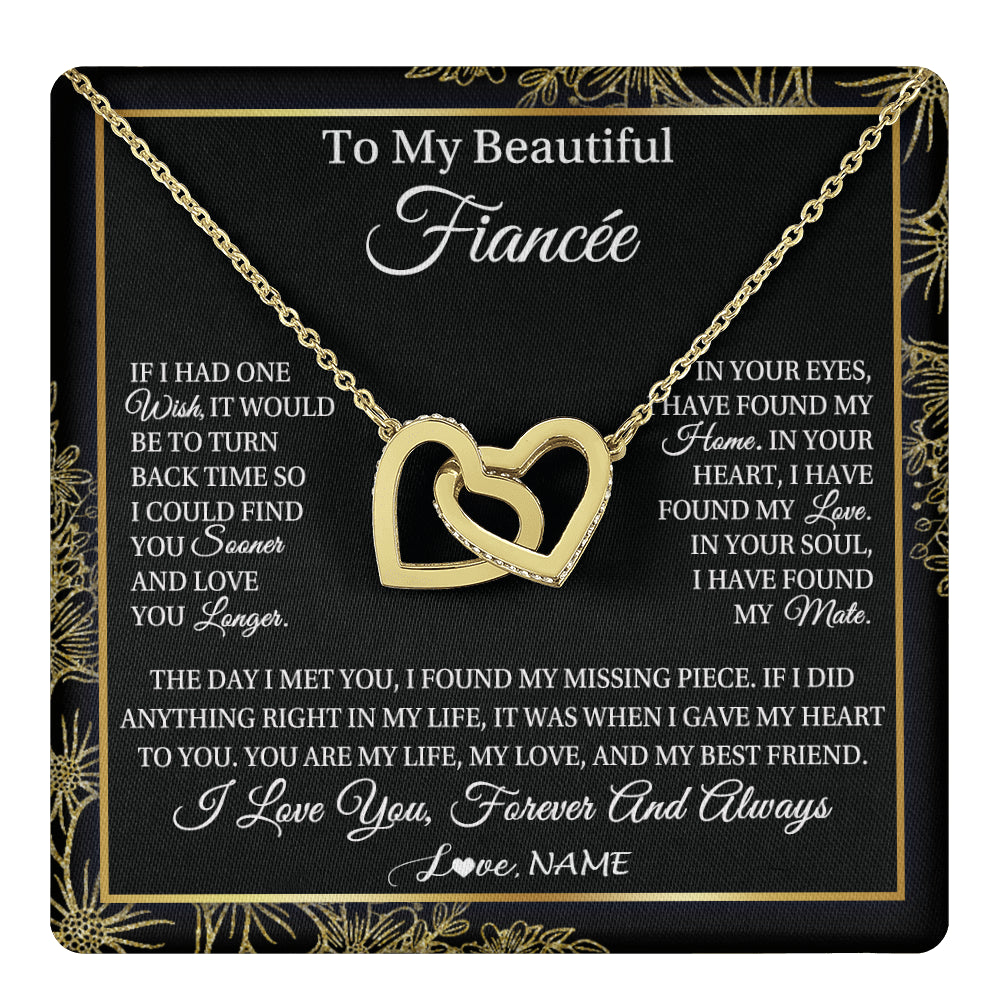 Interlocking Hearts Necklace 18K Yellow Gold Finish | 1 | Personalized To My Beautiful Fiancee Necklace Romantic Gifts Fiancee Birthday Anniversary Jewelry Valentines Day Christmas Customized Gift Box Message Card | siriusteestore