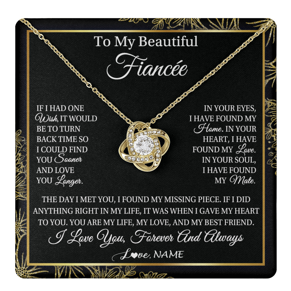 Love Knot Necklace 18K Yellow Gold Finish | 1 | Personalized To My Beautiful Fiancee Necklace Romantic Gifts Fiancee Birthday Anniversary Jewelry Valentines Day Christmas Customized Gift Box Message Card | siriusteestore
