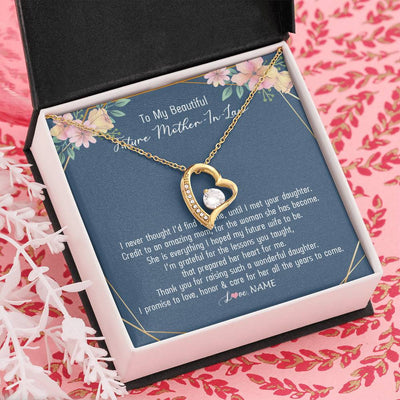 Forever Love Necklace 18K Yellow Gold Finish | Personalized To My Beautiful Future Mother In Law Necklace from Son In Law Thank You Mother In Law Jewelry Birthday Wedding Day Customized Box Message Card | siriusteestore