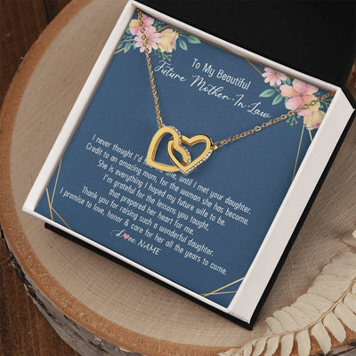 Interlocking Hearts Necklace 18K Yellow Gold Finish | Personalized To My Beautiful Future Mother In Law Necklace from Son In Law Thank You Mother In Law Jewelry Birthday Wedding Day Customized Box Message Card | siriusteestore