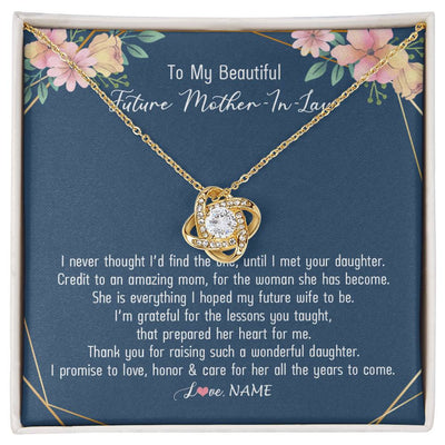 Love Knot Necklace 18K Yellow Gold Finish | Personalized To My Beautiful Future Mother In Law Necklace from Son In Law Thank You Mother In Law Jewelry Birthday Wedding Day Customized Box Message Card | siriusteestore