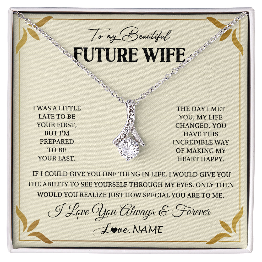 Alluring Beauty Necklace 14K White Gold Finish | 1 | Personalized To My Beautiful Future Wife Necklace Gift From Husband Promise Necklace For Her Soulmate Wife Romantic Birthday Customized Gift Box Message Card | siriusteestore
