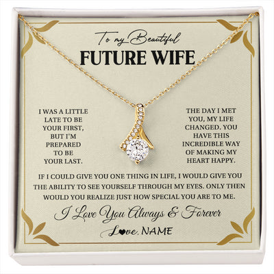Alluring Beauty Necklace 18K Yellow Gold Finish | 1 | Personalized To My Beautiful Future Wife Necklace Gift From Husband Promise Necklace For Her Soulmate Wife Romantic Birthday Customized Gift Box Message Card | siriusteestore