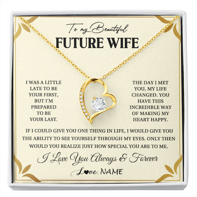 Forever Love Necklace 18K Yellow Gold Finish | 1 | Personalized To My Beautiful Future Wife Necklace Gift From Husband Promise Necklace For Her Soulmate Wife Romantic Birthday Customized Gift Box Message Card | siriusteestore