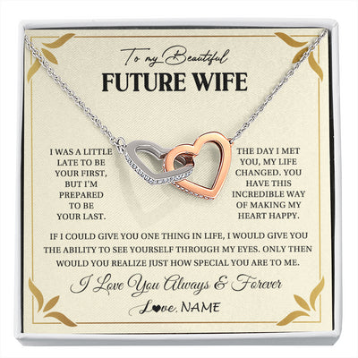 Interlocking Hearts Necklace Stainless Steel & Rose Gold Finish | 1 | Personalized To My Beautiful Future Wife Necklace Gift From Husband Promise Necklace For Her Soulmate Wife Romantic Birthday Customized Gift Box Message Card | siriusteestore