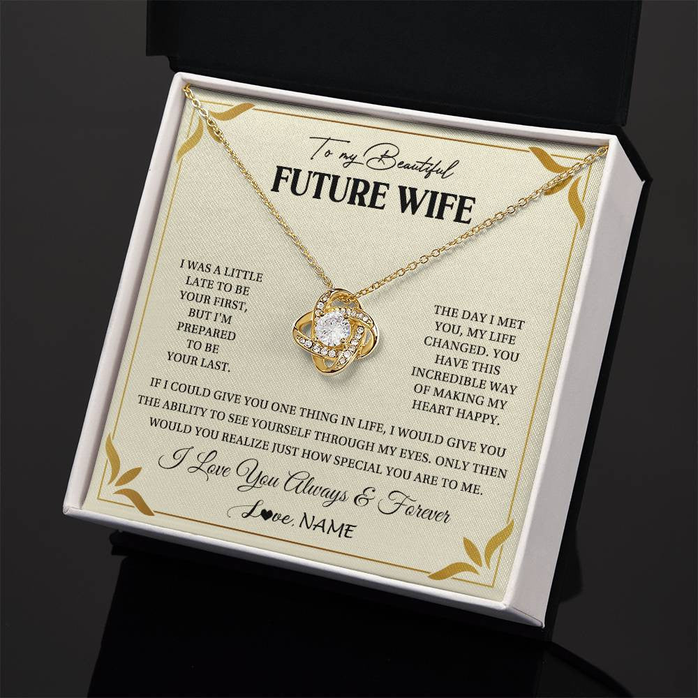 Love Knot Necklace 18K Yellow Gold Finish | 2 | Personalized To My Beautiful Future Wife Necklace Gift From Husband Promise Necklace For Her Soulmate Wife Romantic Birthday Customized Gift Box Message Card | siriusteestore