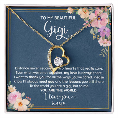Forever Love Necklace 18K Yellow Gold Finish | 1 | Personalized To My Beautiful Gigi Necklace From Grandkids Granddaughter You Are The World Gigi Birthday Mothers Day Christmas Customized Gift Box Message Card | siriusteestore