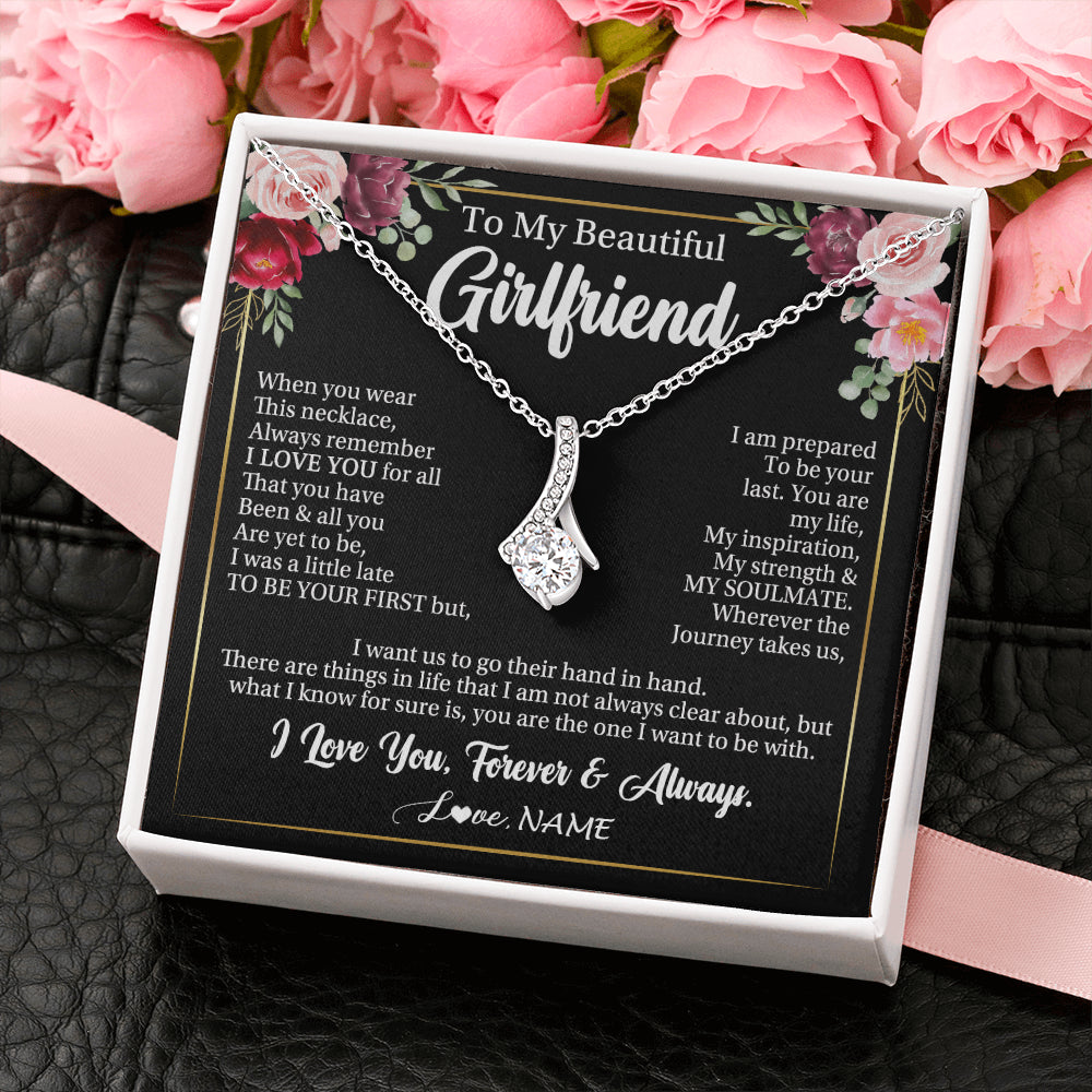 Alluring Beauty Necklace 14K White Gold Finish | 2 | Personalized To My Beautiful Girlfriend Gifts Necklace From Boyfriend When You Wear This Necklace Girlfriend Birthday Christmas Anniversary With Message Card | siriusteestore