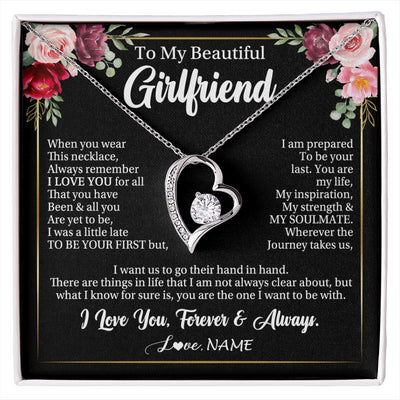 Forever Love Necklace 14K White Gold Finish | 1 | Personalized To My Beautiful Girlfriend Gifts Necklace From Boyfriend When You Wear This Necklace Girlfriend Birthday Christmas Anniversary With Message Card | siriusteestore