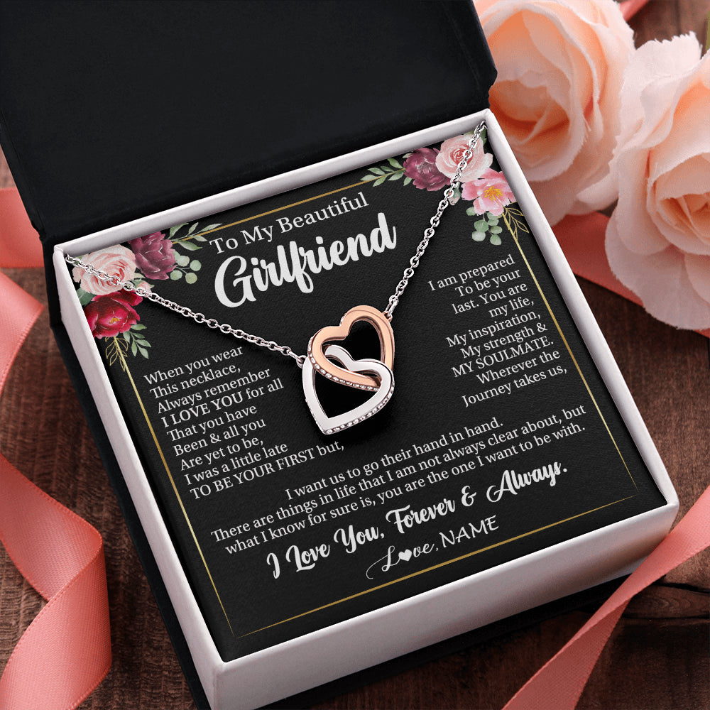 Interlocking Hearts Necklace Stainless Steel & Rose Gold Finish | 2 | Personalized To My Beautiful Girlfriend Gifts Necklace From Boyfriend When You Wear This Necklace Girlfriend Birthday Christmas Anniversary With Message Card | siriusteestore
