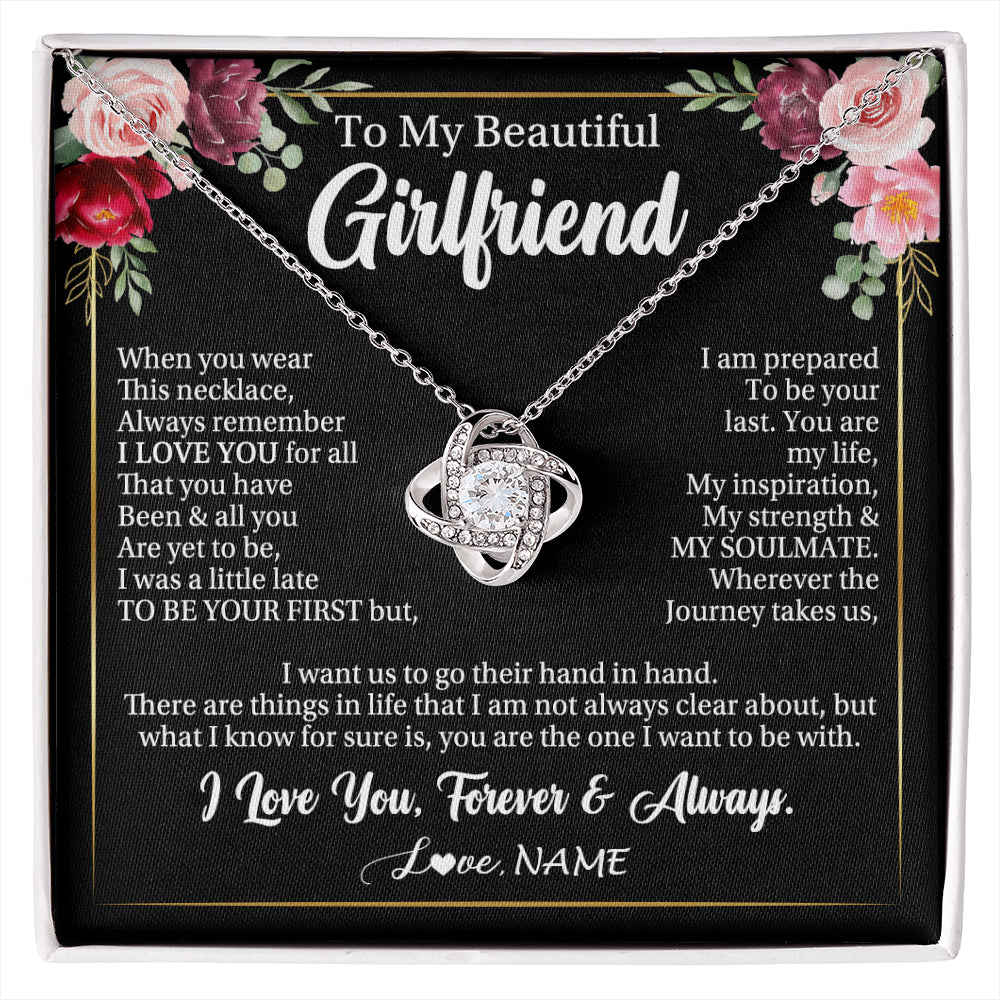 Love Knot Necklace 14K White Gold Finish | 1 | Personalized To My Beautiful Girlfriend Gifts Necklace From Boyfriend When You Wear This Necklace Girlfriend Birthday Christmas Anniversary With Message Card | siriusteestore