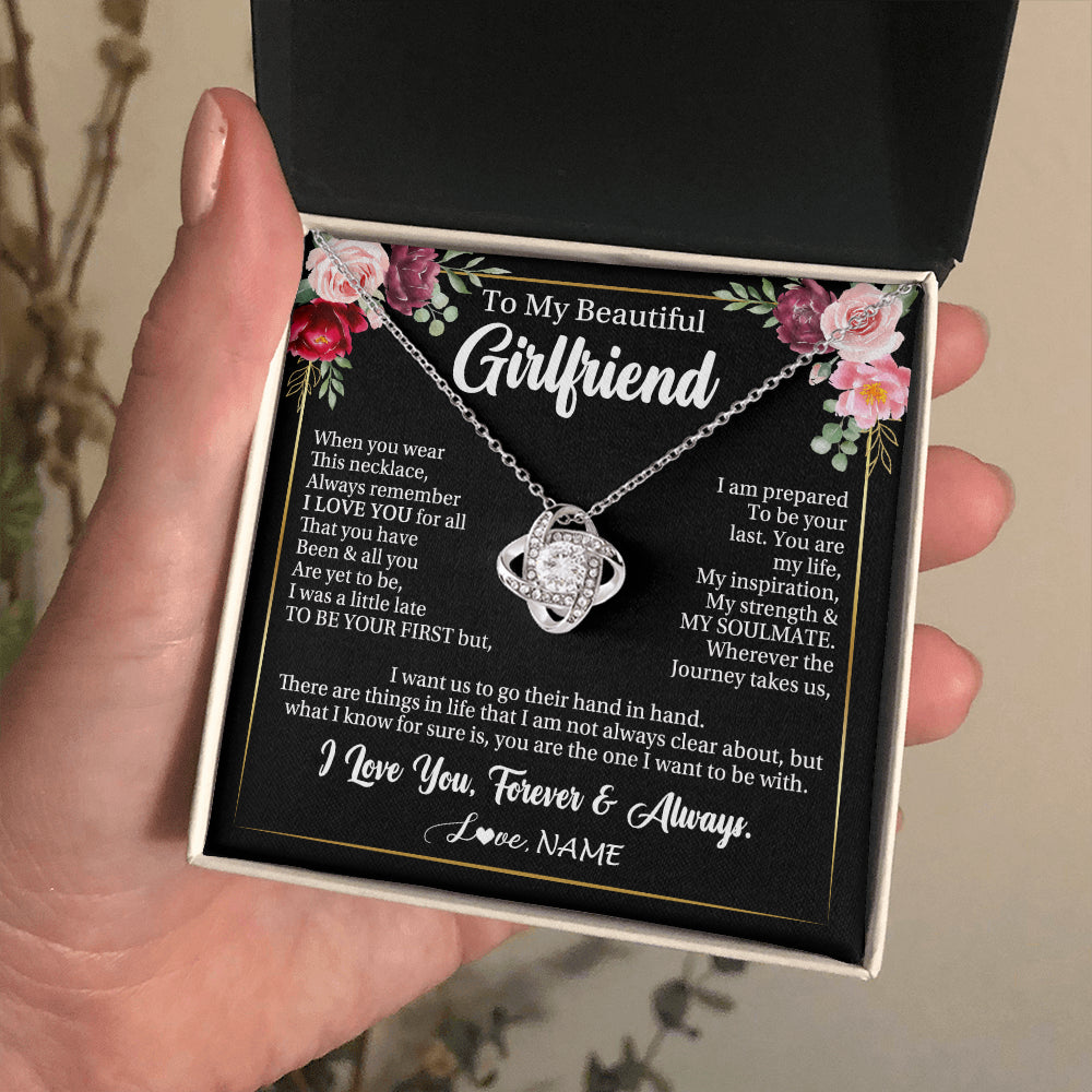 Love Knot Necklace 14K White Gold Finish | 2 | Personalized To My Beautiful Girlfriend Gifts Necklace From Boyfriend When You Wear This Necklace Girlfriend Birthday Christmas Anniversary With Message Card | siriusteestore