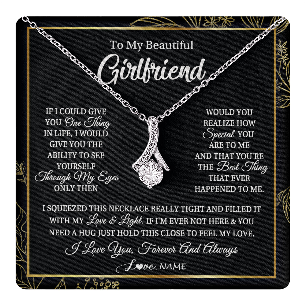 Alluring Beauty Necklace 14K White Gold Finish | 1 | Personalized To My Beautiful Girlfriend Necklace From Boyfriend Feel My Love For Her Girlfriend Birthday Valentines Day Christmas Customized Message Card | siriusteestore