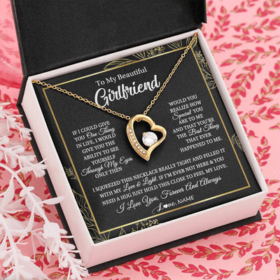 Forever Love Necklace 18K Yellow Gold Finish | Personalized To My Beautiful Girlfriend Necklace From Boyfriend Feel My Love For Her Girlfriend Birthday Valentines Day Christmas Customized Message Card | siriusteestore