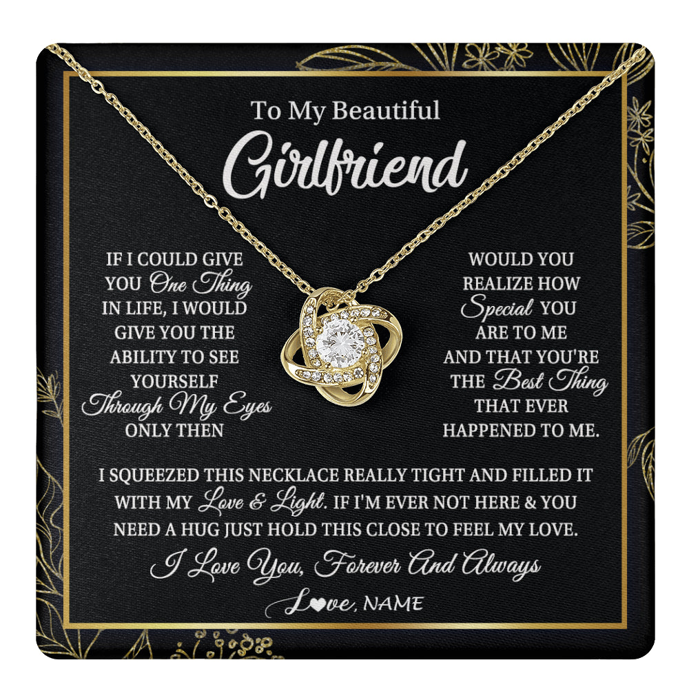 Love Knot Necklace 18K Yellow Gold Finish | 1 | Personalized To My Beautiful Girlfriend Necklace From Boyfriend Feel My Love For Her Girlfriend Birthday Valentines Day Christmas Customized Message Card | siriusteestore