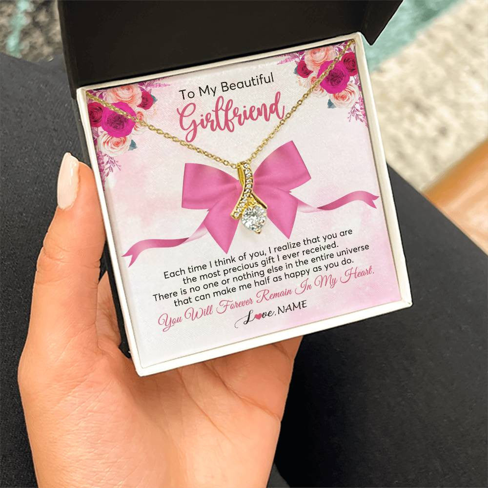 Alluring Beauty Necklace 18K Yellow Gold Finish | 2 | Personalized To My Beautiful Girlfriend Necklace From Boyfriend Forever In My Heart Girlfriend Birthday Valentines Christmas Customized Gift Box Message Card | siriusteestore