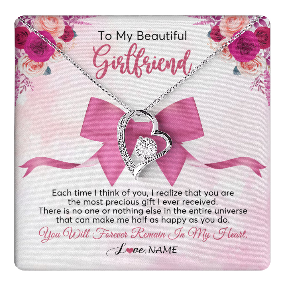 Forever Love Necklace 14K White Gold Finish | 1 | Personalized To My Beautiful Girlfriend Necklace From Boyfriend Forever In My Heart Girlfriend Birthday Valentines Christmas Customized Gift Box Message Card | siriusteestore