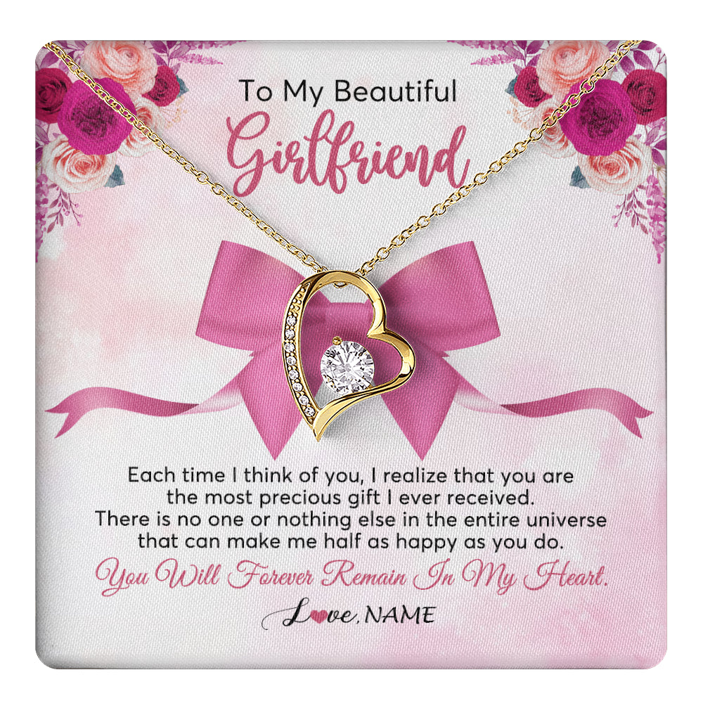 Forever Love Necklace 18K Yellow Gold Finish | 1 | Personalized To My Beautiful Girlfriend Necklace From Boyfriend Forever In My Heart Girlfriend Birthday Valentines Christmas Customized Gift Box Message Card | siriusteestore