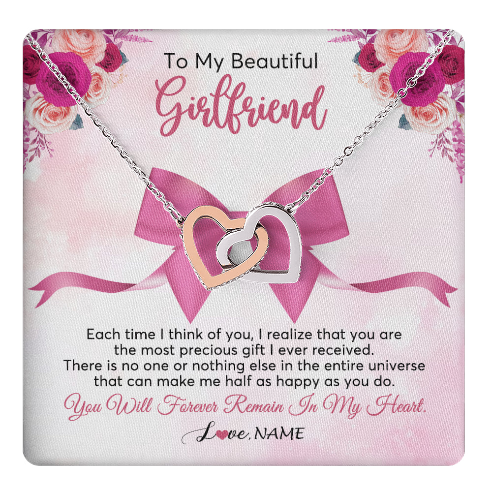 Interlocking Hearts Necklace Stainless Steel & Rose Gold Finish | 1 | Personalized To My Beautiful Girlfriend Necklace From Boyfriend Forever In My Heart Girlfriend Birthday Valentines Christmas Customized Gift Box Message Card | siriusteestore