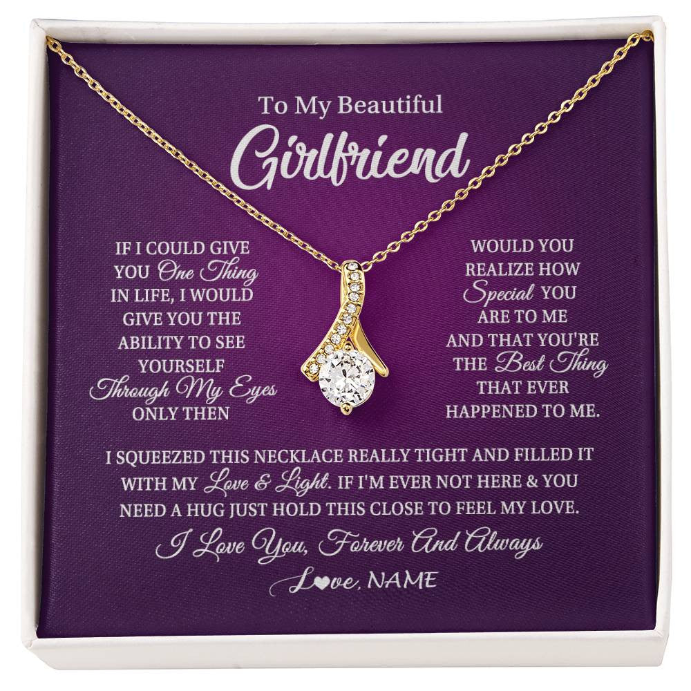 Alluring Beauty Necklace 18K Yellow Gold Finish | 1 | Personalized To My Beautiful Girlfriend Necklace From Boyfriend I Love You Wife Birthday Valentines Day Christmas Jewelry Customized Gift Box Message Card | siriusteestore