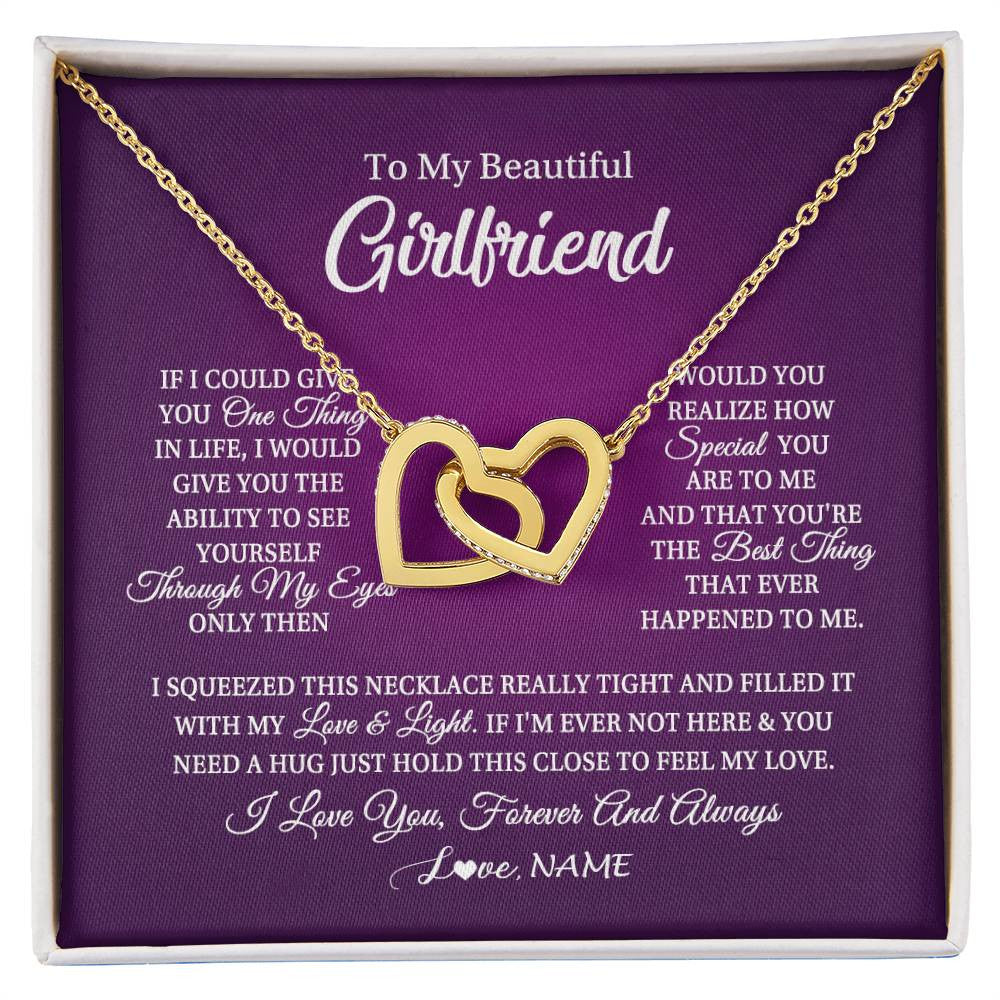 Interlocking Hearts Necklace 18K Yellow Gold Finish | 1 | Personalized To My Beautiful Girlfriend Necklace From Boyfriend I Love You Wife Birthday Valentines Day Christmas Jewelry Customized Gift Box Message Card | siriusteestore